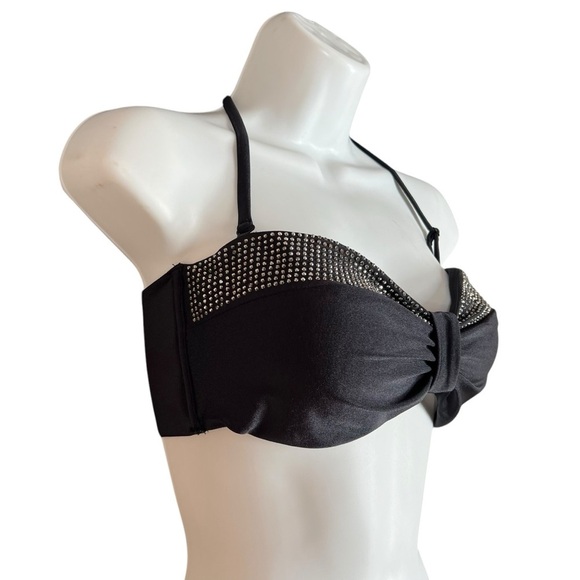 Kardashsian Kollection Swimwear Black Rhinestone Halter Top Women's Size XL - Picture 3 of 8